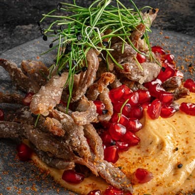 Demon Duck Crispy Duck with hummus